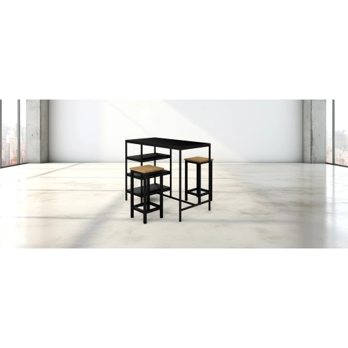 Zestaw Barowo - Jadalniany z Metalu , Blat Czarny Płyta MDF  Stół +2 Taborety Model  ZETS-21