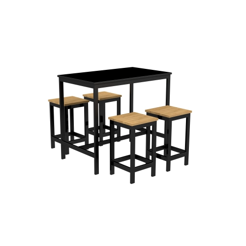 Zestaw Barowo - Jadalniany z Metalu , Blat Czarny Płyta MDF  Stół +4 Taborety Model  ZETS-5
