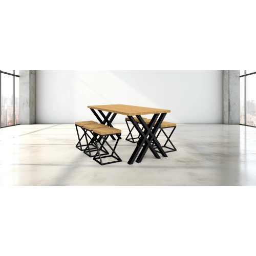 Zestaw Barowo -Jadalniany z Metalu i Drewna Litego Dębowego  Stół + 6 Taboretów Model  ZETS-3