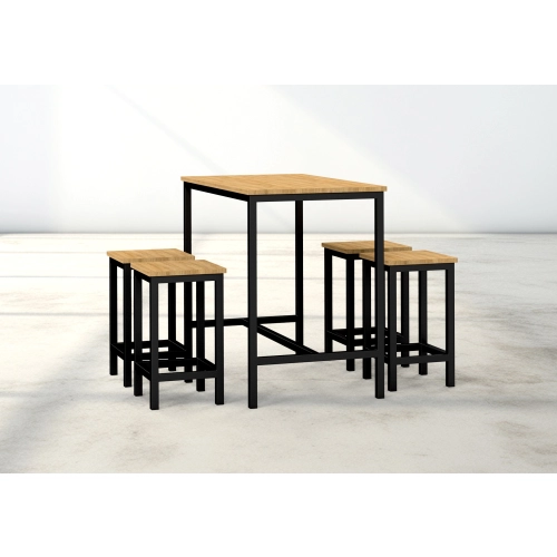 Zestaw Barowo -Jadalniany z Metalu i Drewna Litego Dębowego  Stół + 4 Taborety Model ZETS-16