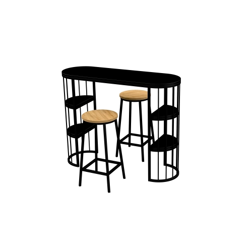Zestaw Barowo - Jadalniany z Metalu , Blat Czarny Płyta MDF  Stół +2 Taborety Model  ZETS-35