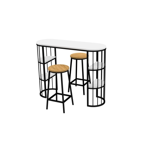 Zestaw Barowo - Jadalniany z Metalu , Blat Biały Płyta MDF  Stół +2 Taborety Model  ZETS-36