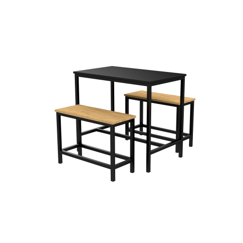 Zestaw Barowo - Jadalniany z Metalu , Blat Czarny Płyta MDF  Stół +2 Ławki Model  ZETS-11