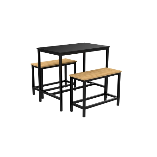 Zestaw Barowo - Jadalniany z Metalu , Blat Czarny Płyta MDF  Stół +2 Ławki Model  ZETS-11