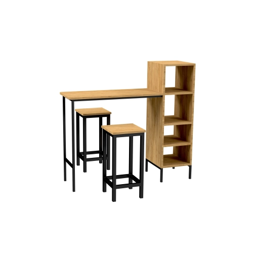 Zestaw Barowo -Jadalniany z Metalu i Drewna Litego Dębowego  Stół + 2 Taborety Model ZETS-20