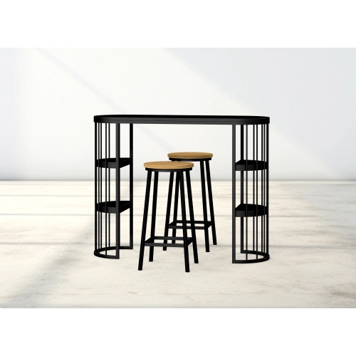 Zestaw Barowo - Jadalniany z Metalu , Blat Czarny Płyta MDF  Stół +2 Taborety Model  ZETS-35