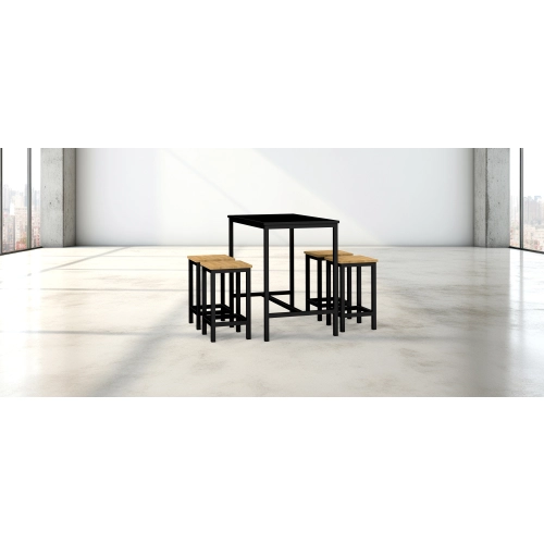 Zestaw Barowo - Jadalniany z Metalu , Blat Czarny Płyta MDF  Stół +4 Taborety Model  ZETS-18