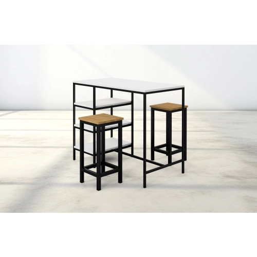 Zestaw Barowo - Jadalniany z Metalu , Blat Biały Płyta MDF  Stół +2 Taborety Model  ZETS-22