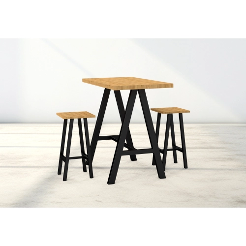 Zestaw Barowo -Jadalniany z Metalu i Drewna Litego Dębowego  Stół + 2 Taborety Model ZETS-31