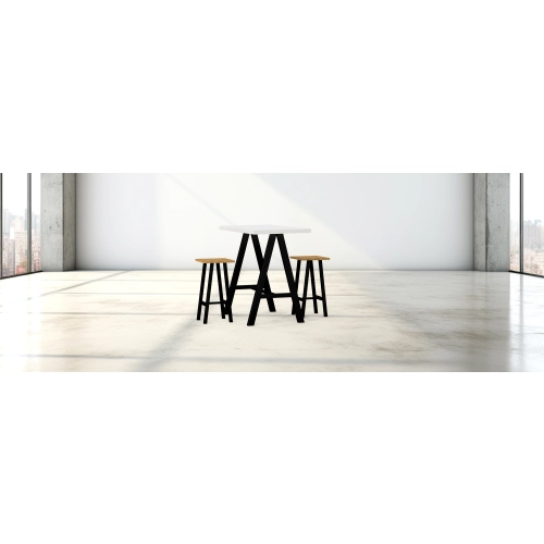 Zestaw Barowo - Jadalniany z Metalu , Blat Biały Płyta MDF  Stół +2 Taborety Model  ZETS-33