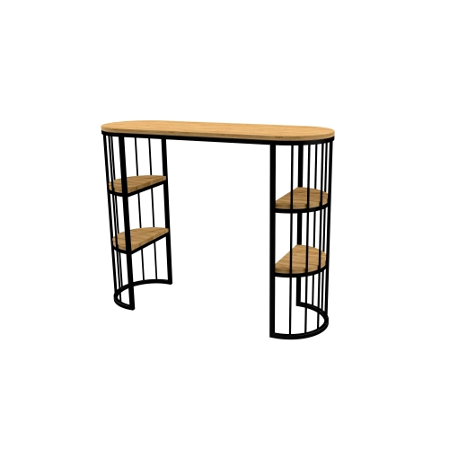 Zestaw Barowo -Jadalniany z Metalu i Drewna Litego Dębowego  Stół + 2 Taborety Model ZETS-34