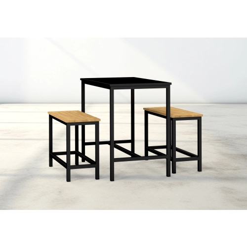 Zestaw Barowo - Jadalniany z Metalu , Blat Czarny Płyta MDF  Stół +2 Ławki Model  ZETS-11