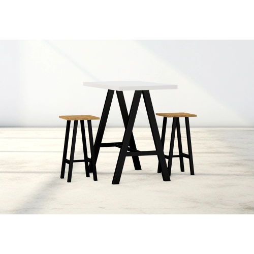 Zestaw Barowo - Jadalniany z Metalu , Blat Biały Płyta MDF  Stół +2 Taborety Model  ZETS-33