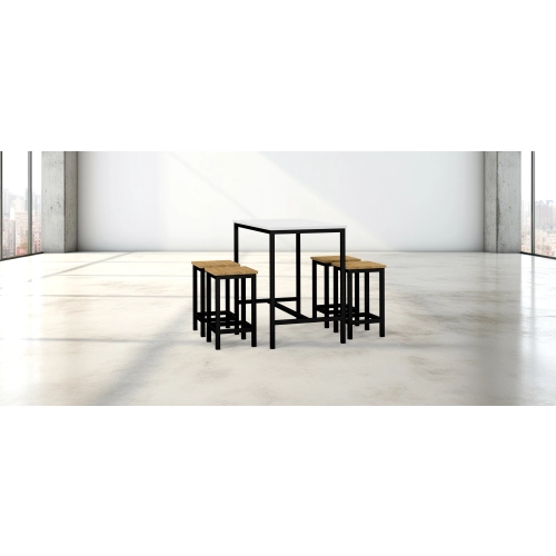 Zestaw Barowo - Jadalniany z Metalu , Blat Biały Płyta MDF  Stół +4 Taborety Model  ZETS-17