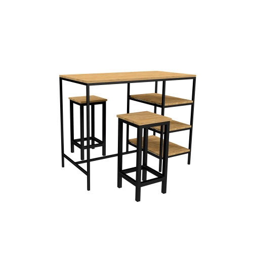 Zestaw Barowo -Jadalniany z Metalu i Drewna Litego Dębowego  Stół + 2 Taborety Model ZETS-19