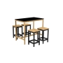 Zestaw Barowo Jadalniany Nogi z Drewna Litego Dębowego, Blat Czarny Płyta MDF Stół + 4 Taborety Model  ZETS-7