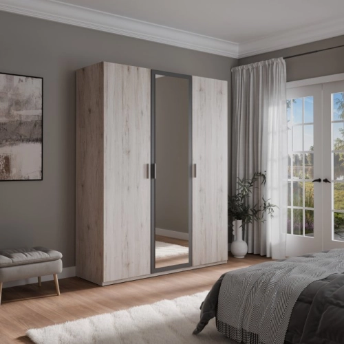 Szafa z lustrem 170 cm Dąb Piaskowy / Uni Wolfram Szary