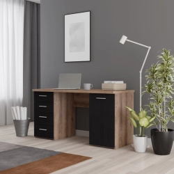 Biurko 145x60 cm z 4 szufladami i szafką Czarny/Dąb Szlachetny