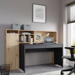 Biurko z wysuwanym blatem i regałem Beton/Dąb Artisan