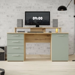 Biurko 145x60 cm z nadstawką na monitor Szałwia/Dąb Artisan