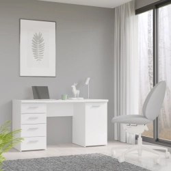 Białe biurko 145x60 cm z 4 szufladami i szafką