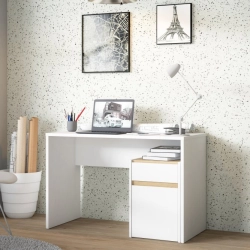 Białe biurko 110x55 cm z szufladą i szafką