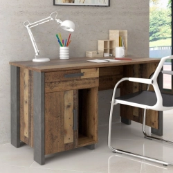 Biurko vintage loft 130x60 cm z szufladą i szafką