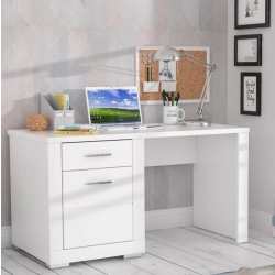 Białe biurko 140x70 cm z szufladą i szafką