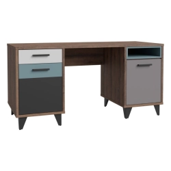 Biurko 150 cm Uni Wolfram szary, Biały, Czarny oraz Orientalny Zielony