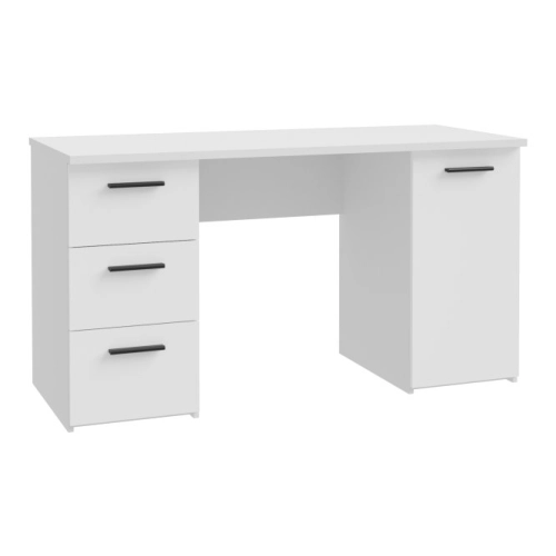 Białe biurko 140x60 cm z 3 szufladami i szafką