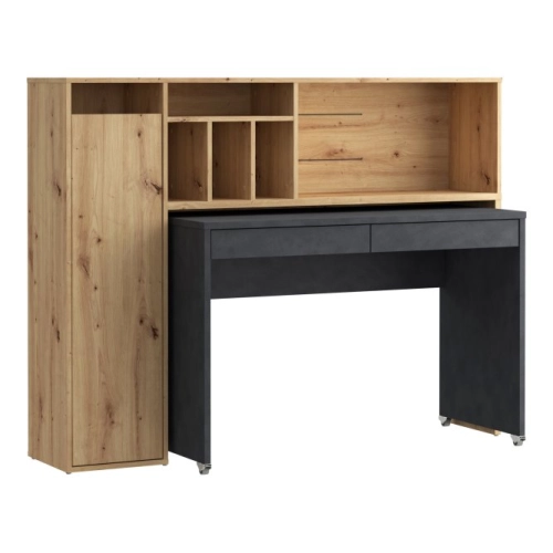 Biurko z wysuwanym blatem i regałem Beton/Dąb Artisan