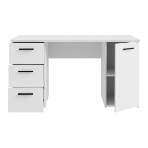 Białe biurko 140x60 cm z 3 szufladami i szafką