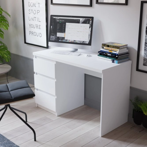 Białe biurko 110x50 cm z 3 szufladami