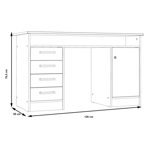 Białe biurko 125x55 cm z 4 szufladami i zamykaną szafką na klucz