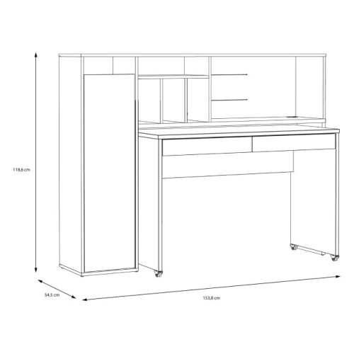 Biurko z wysuwanym blatem i regałem Beton/Dąb Artisan