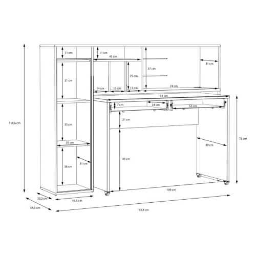 Biurko z wysuwanym blatem i regałem Beton/Dąb Artisan
