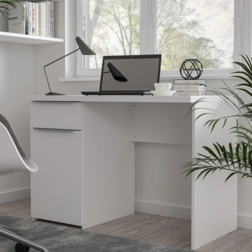 Białe biurko 110x60 cm z szufladą i szafką