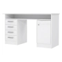 Białe biurko 125x55 cm z 4 szufladami i zamykaną szafką na klucz