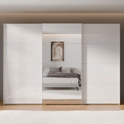 Szafa ubraniowa 300 cm Biały / Biały połysk