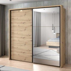 Szafa przesuwna z lustrem i oświetleniem 230 cm Dąb Artisan/Dąb Czarny