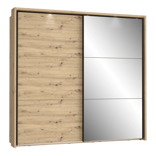 Szafa przesuwna z lustrem i oświetleniem 230 cm Dąb Artisan/Dąb Czarny
