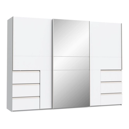 Szafa przesuwna z lustrem i szufladami 270 cm Biały