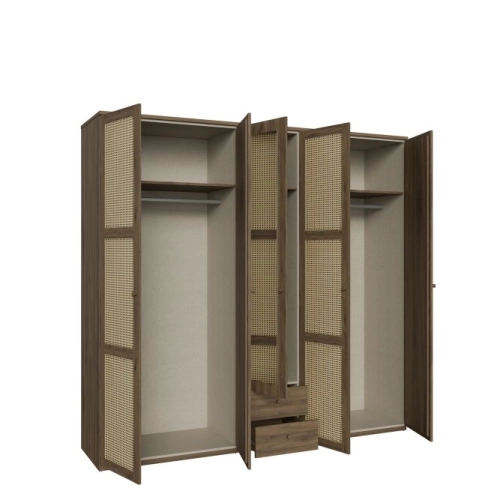 Szafa z lustrem i szufladami 220 cm Dąb Valencia/Rattan naturalny