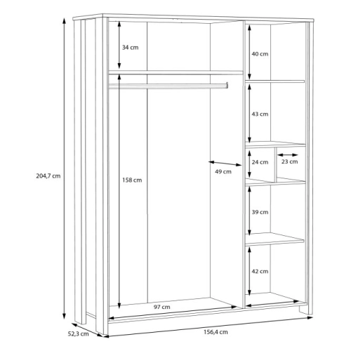 Szafa z lustrem 160 cm  Old – Wood Vintage/Beton