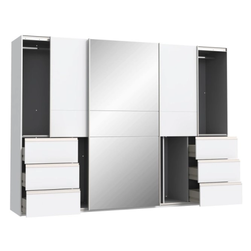Szafa przesuwna z lustrem i szufladami 270 cm Biały