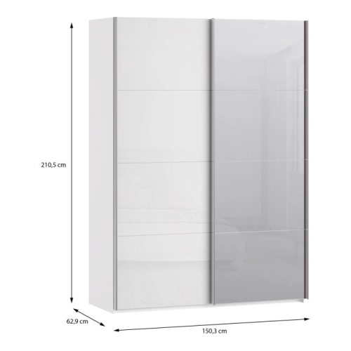 Szafa ubraniowa z lustrem 150 cm Kolor Biały / Biały połysk