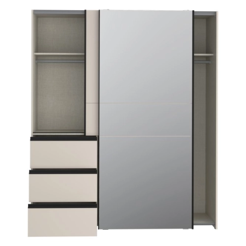 Szafa przesuwna z lustrem i szufladami 170 cm Kolor Piaskowy