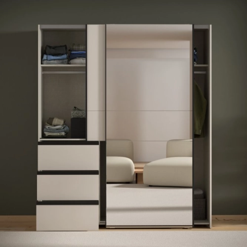 Szafa przesuwna z lustrem i szufladami 170 cm Kolor Piaskowy