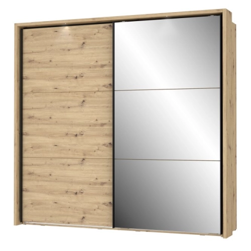 Szafa przesuwna z lustrem i oświetleniem 230 cm Dąb Artisan/Dąb Czarny