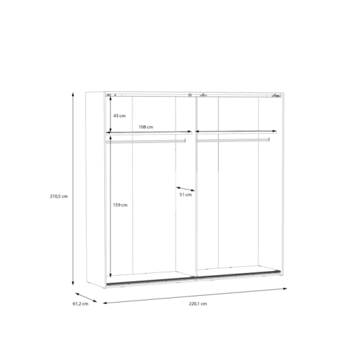Szafa przesuwna z lustrem 220 cm Świerk Alpejski/Czarny